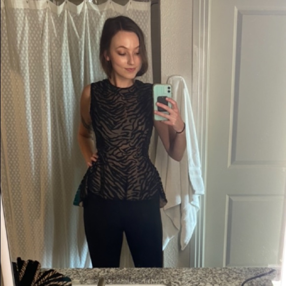 BCBG MaxAzria Animal Print Striped Peplum Top